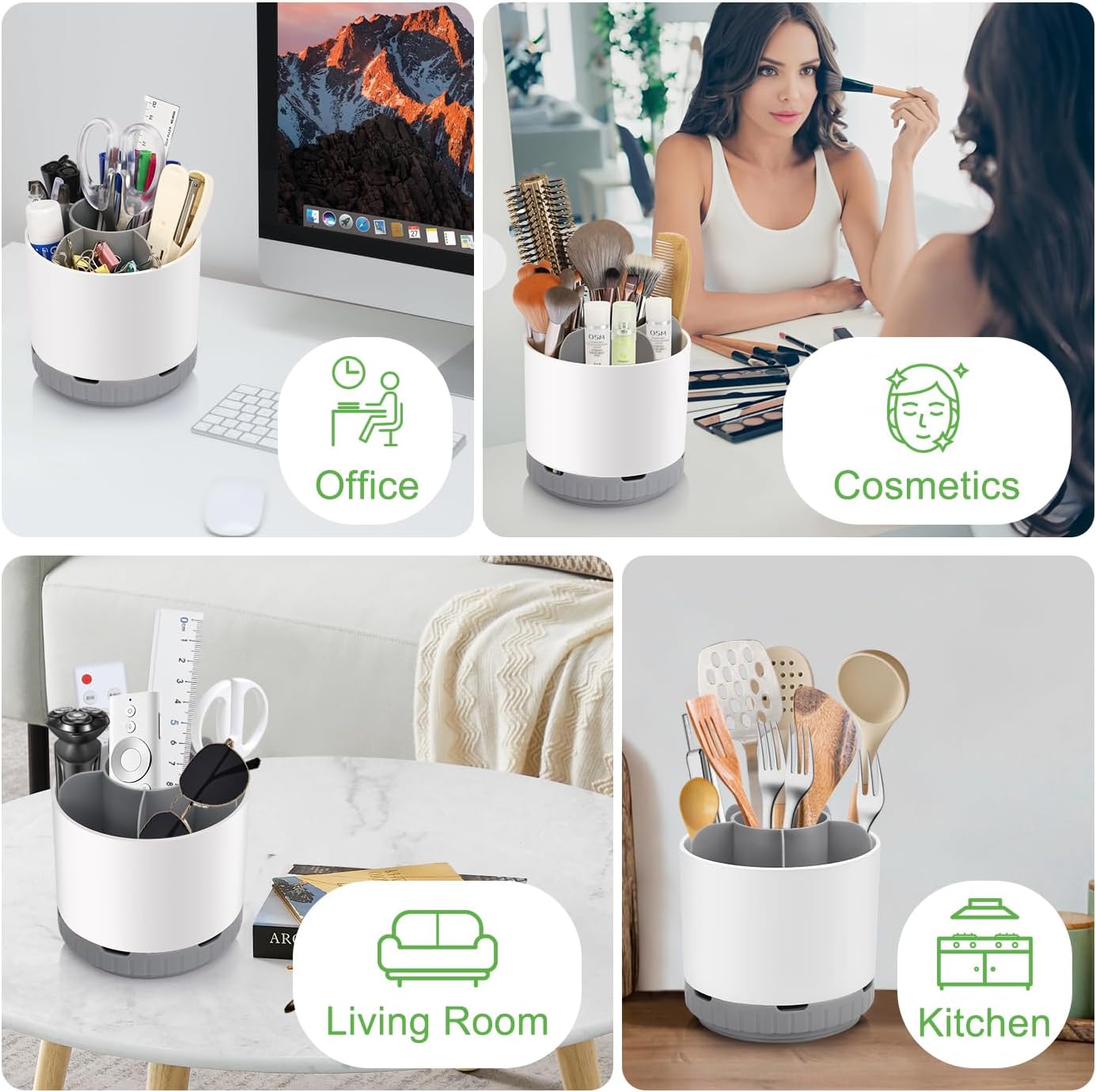 GFWARE Rotating Silver Toothbrush Holder for Bathroom Organizer, Drainage | Detachable 6 Slots Kids Electric Toothbrush and Toothpaste Holder, Bathroom Countertop Sink Storage Caddy