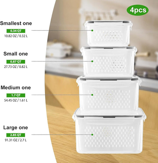Fruit Storage Containers for Fridge with Removable Colander 10 | Airtight Food Storage Container Dishwasher Safe Produce Saver for Refrigerator Keep Berry Fruit Fresh Longer Large Clear