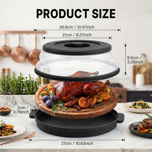 10 Inch Microwave Splatter Cover Vented for Food, Collapsible Splatter Guard with Handle, Anti-Splatter Plate Lid for Kitchen Fruit Vegetables, Dishwasher-Safe Easy Clean (black)