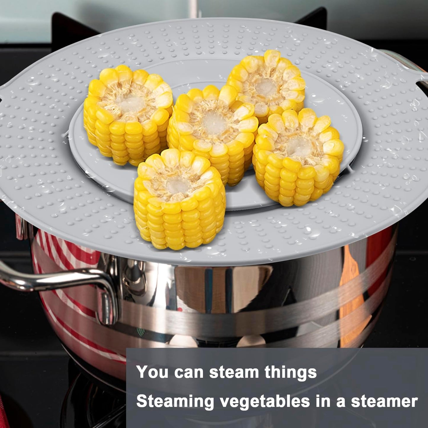 Pot Cover Spill Stopper Lid, Thicken Silicone Boil Over Spill Safeguard, Lid Cover Fits Openings 8" to 11.5" in Diameter for Pots And Pans, Instant Pot Cover-Gray