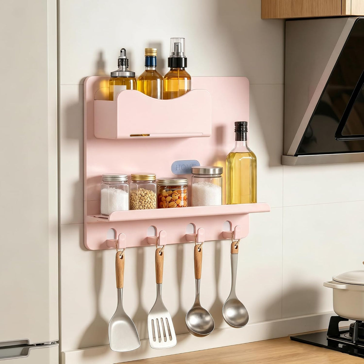 Bedside Shelf Wall Mount, Adhesive Bedside Shelf Accessories Organizer with Hooks and Cable Clips,Dorm Bedside Wall Storage for Phone, Remote, Earphone,Plastic (White)