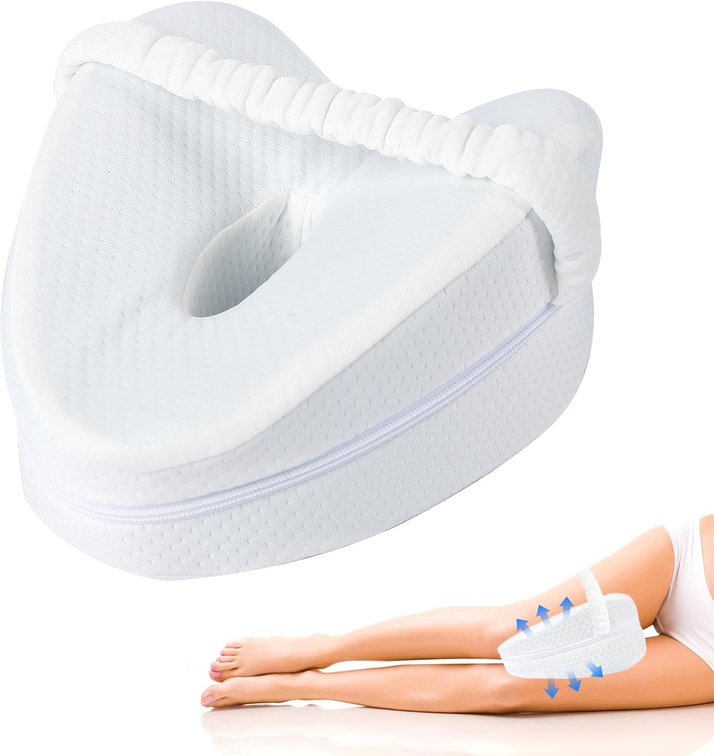 Knee Pillow for Side Sleepers - Sciatica, Hip & Back Pain Relief Pillow with Adjustable Strap, Memory Foam Leg Pillow for Side Sleeping, Spine Alignment Support for Pregnancy, Post-Surgery (Sky Blue)