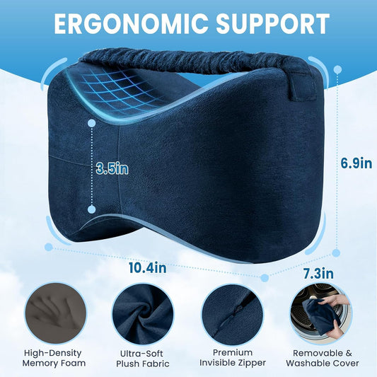 Memory Foam Knee Leg Pillow for Side Sleepers with Strap, Grey | Supportive Memory Foam Leg Pillow for Side Sleeping & Spine Support, Ergonomic Curved Design for Knee, Legs, Hips and Back