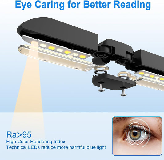 Vekkia 14 LED Rechargeable Book Light for Reading at Night | Eye-Care Reading Light for Books in Bed/180° Adjustable, Clip on Lamp/3 Color Temperatures, Lightweight