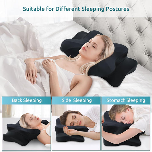 DONAMA Contour Cervical Neck Pillow for Neck Pain Relief | Queen,Ergonomic Dual-Height,Odorless Memory Foam,Side/Back/Stomach Sleepers,Cooling Hypoallergenic Cover,OEKO-TEX Certified