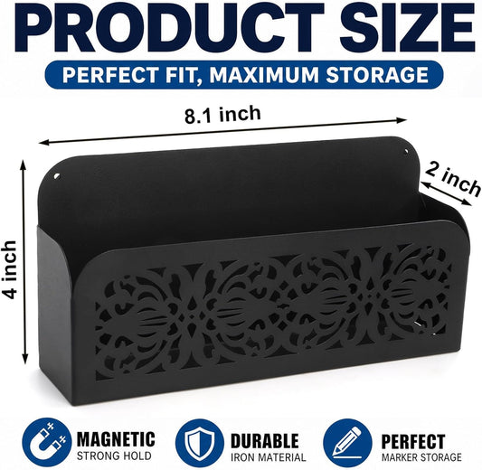 Nicunom Magnetic Dry Erase Marker Holder, Metal Strong Magnet Pen Holder for Whiteboard, Refrigerator, Locker Accessories, Magnetic Pencil Marker Organizer for Office, Classroom, Home (Black)
