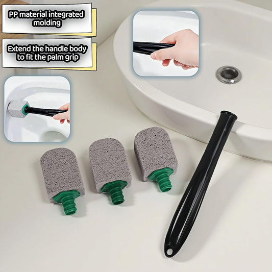 Pumice Toilet Bowl Cleaning Stone with Handle, Replaceable Heads, Natural Pumice Scrubber for Hard Water Stains, Multi-Surface Safe, 9.5 Inch, 3 Refills Included