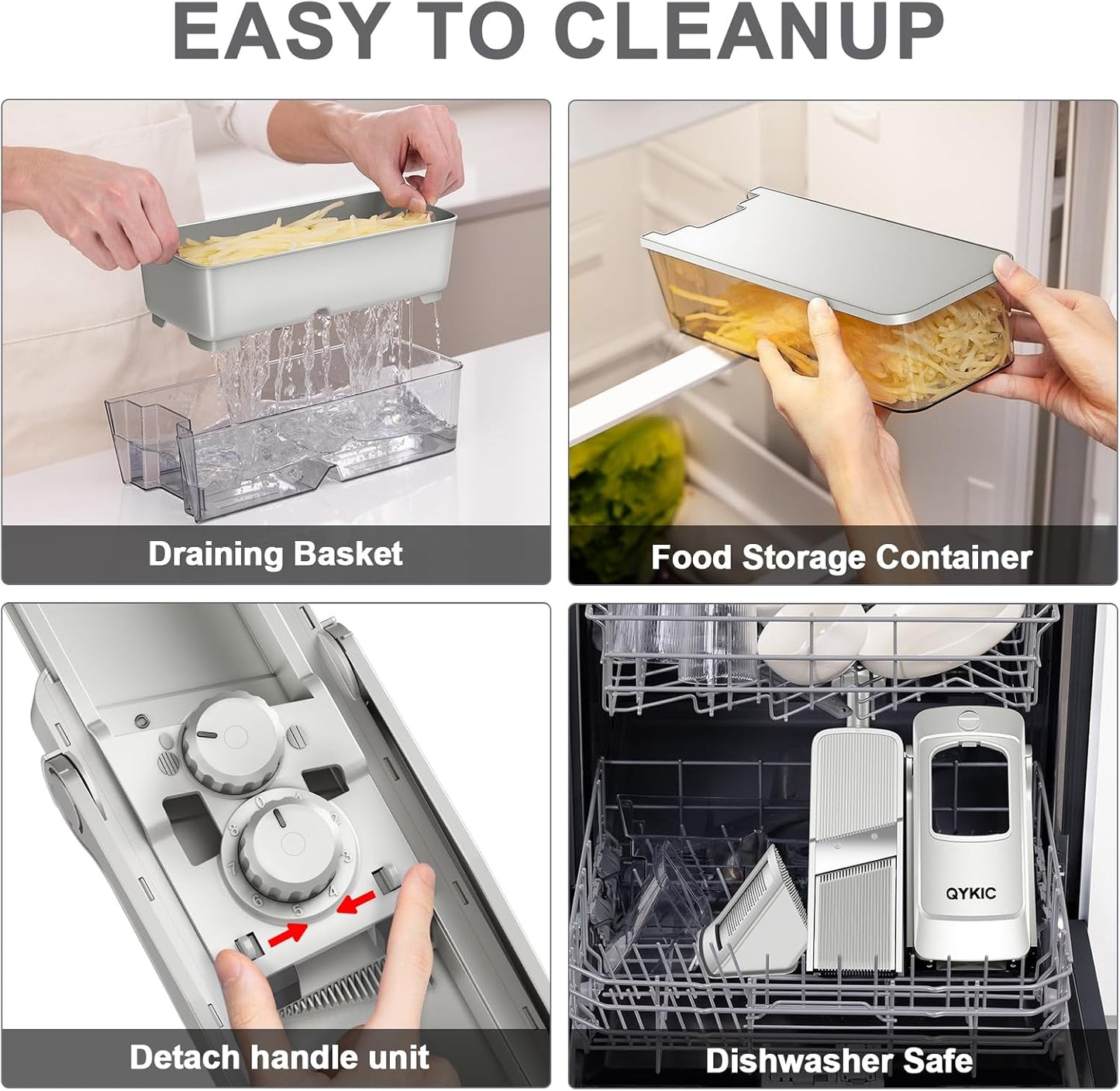 QYKIC Safe Mandoline Slicer for Kitchen, Adjustable Potato Slicer Pro | 0.1-8mm Vegetable Chopper Fry Cutter Julienne Dicer Large Chute Stainless Steel Blades Detachable Dishwasher Safe Gifts