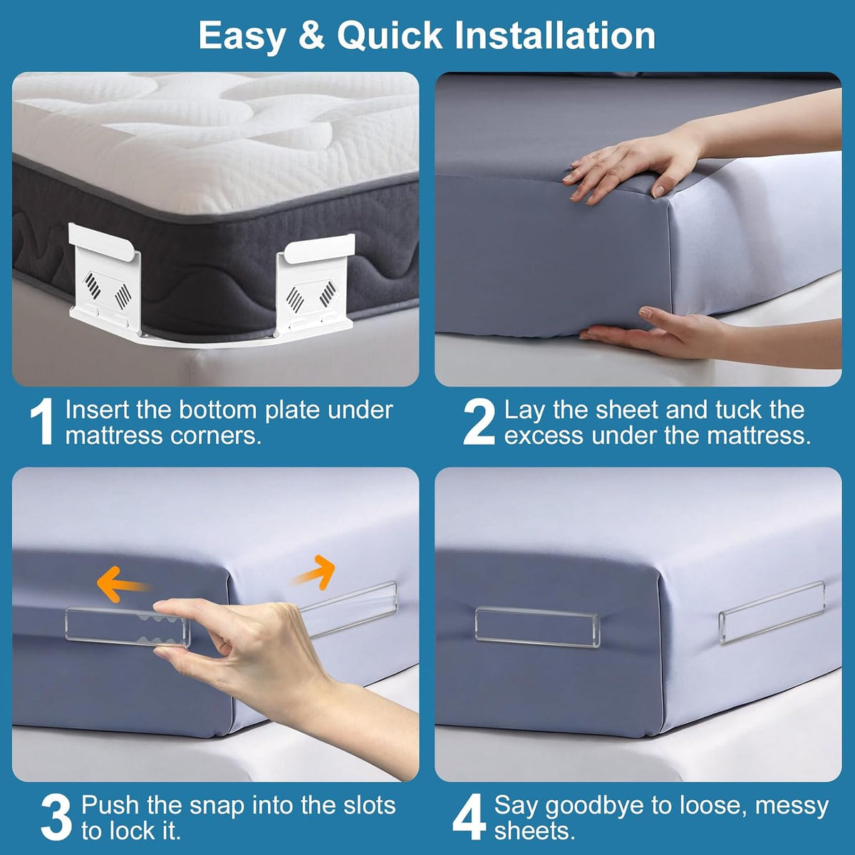 TRELC Bed Sheet Holders for Corners, 4PCS Upgrade Fitted Sheet Holders Keep Sheets Firm & Tight, Easy Install & Foldable Sheet Clips Sheet Straps Fit Various Mattress