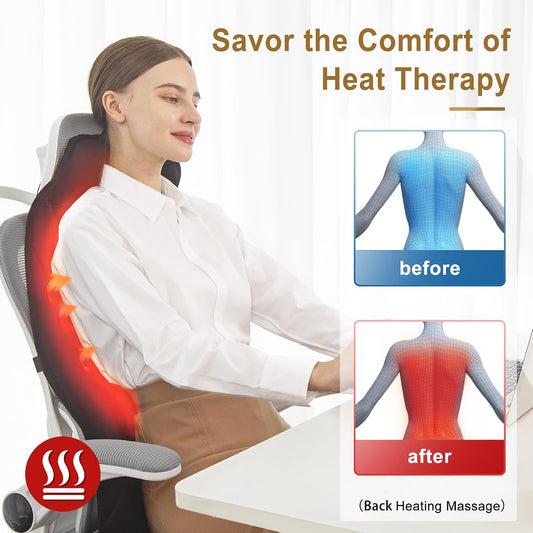 Massage Seat Cushion with Heat and Cooling Fan, Vibration Back Massager for Chair with 6 Motors, Chair Massager Pad for Office Chair, Sofa and Recliner, Jet-Black
