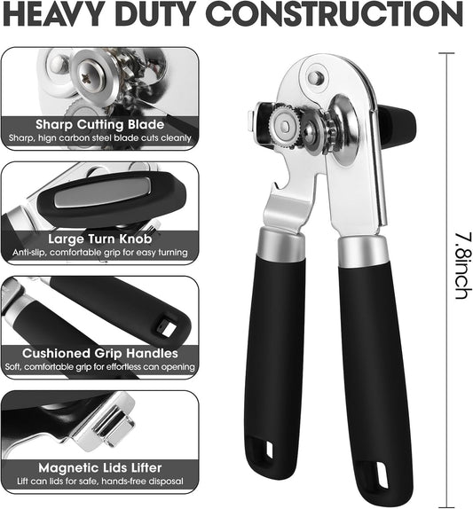 UHIYEE Manual Can Opener Hand Held with Magnet for Home Kitchen, Blue | Premium 420J2 Steel, Magnetic Lid Lifter, Easy-Turn Oversized Knob, Arthritis Friendly, Smooth Edge & Safe Cut