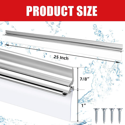 30" Chrome Framed Shower Door Replacement Drip Rail with Vinyl Sweep Door Water Deflector, Applied Mounting Tape and Screws (30Inch)