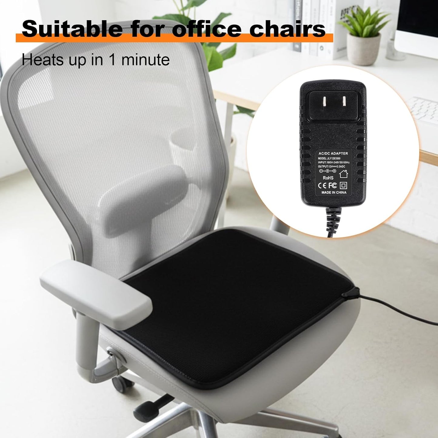 Heated Seat Cushion for Office Chair, Heated Chair Pad with Adjustable Temperature & Timer, Comfortable Seat Warmer