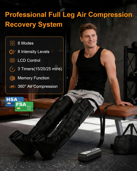 Leg Compression Boots: Full Leg Compression Massager with 6 Modes, 8 Intensities, 3 Timers – Relaxation Pressure for Muscle Soreness – FSA Eligible Gift for Mom, Dad (Black, Medium)