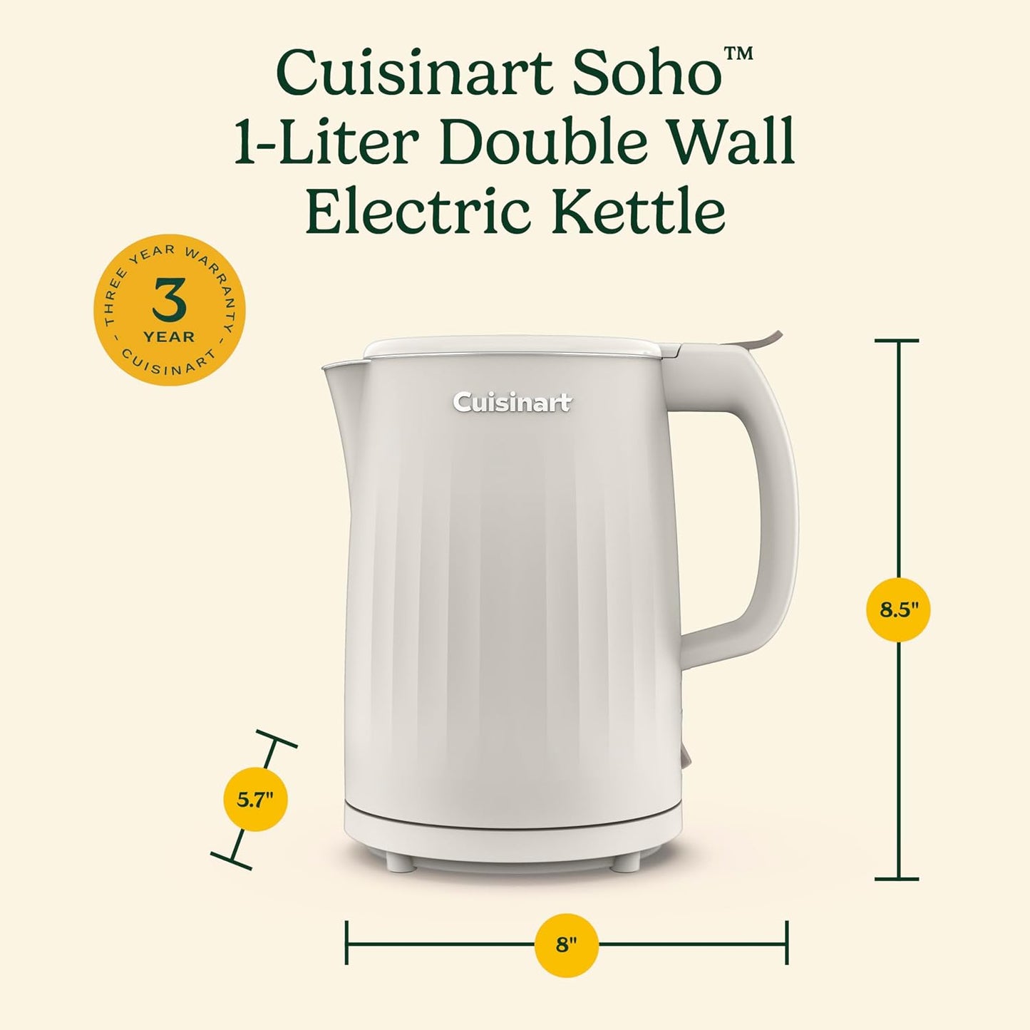 Cuisinart Soho 1-Liter Double Wall Electric Hot Water Kettle, Tea Kettle with Stainless Steel Interior, One Touch Operation to Boil Water for Tea, Hot Cocoa, or Instant Oatmeal, CK-10BK, Black