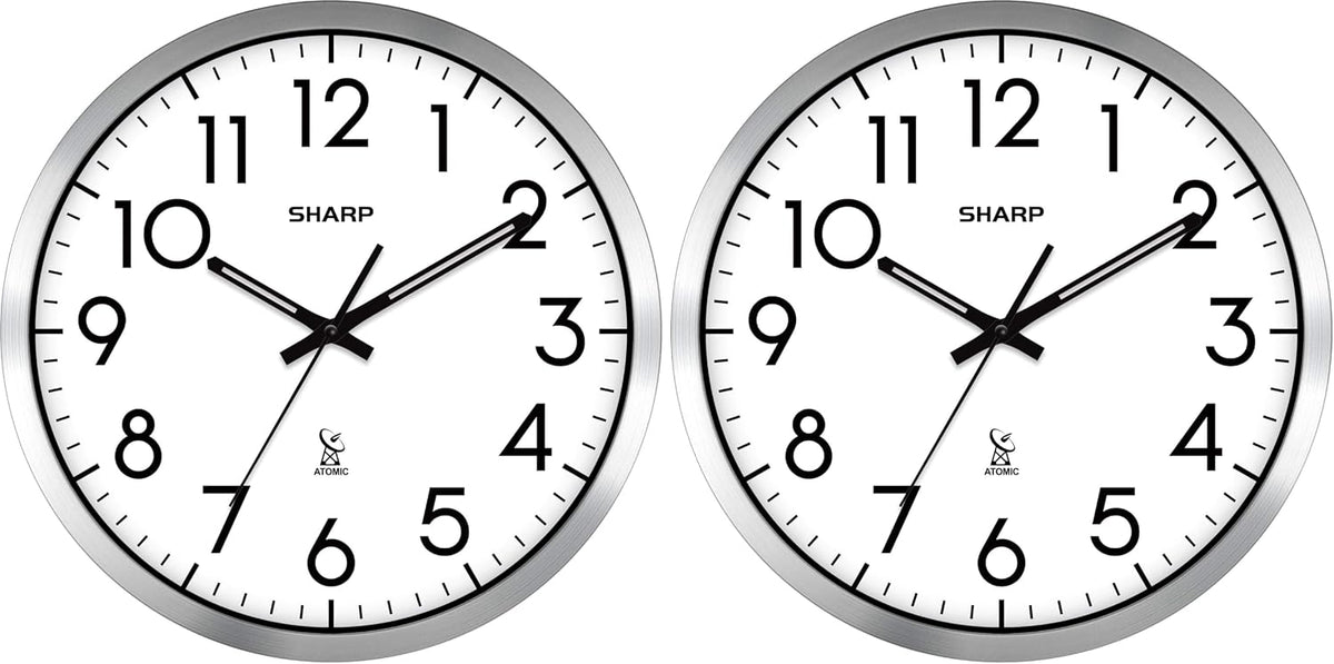 Sharp 12-Inch Atomic Wall Clock, Battery Operated, White with Black Frame
