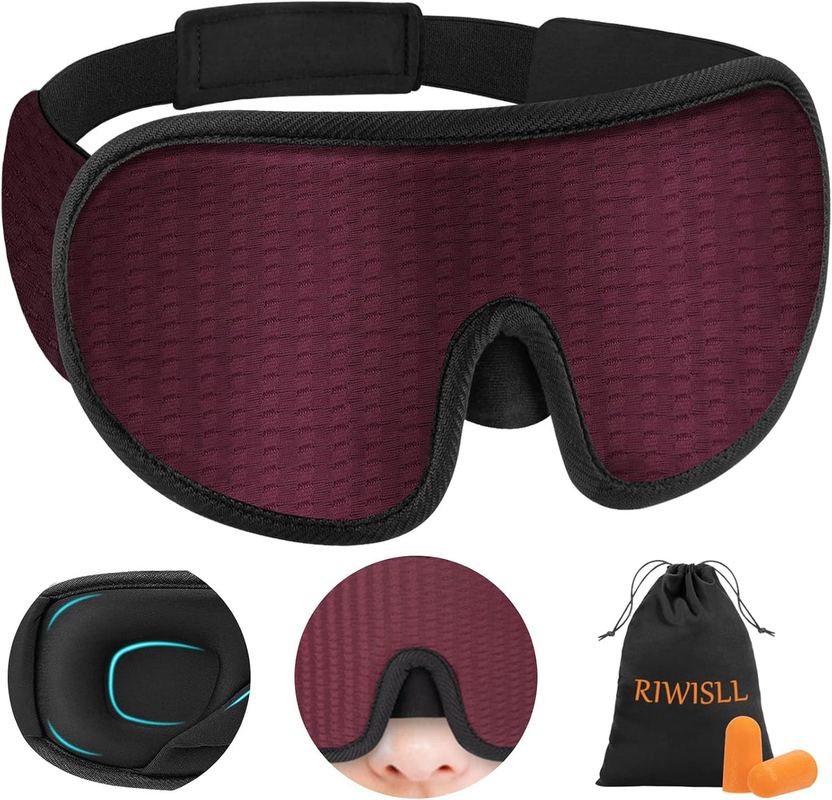 Sleep Mask, Super Soft 3D Contoured Cup Sleeping Mask, Upgraded 100% Blockout Light Sleep Masks for Women Men with Adjustable Strap, Comfortable Concave Molded Eye Covers for Sleeping, Black