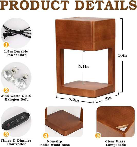 Candle Warmer Lamp Wood with Timer, Dimmable Electric Candle Lamp Warmer for Jar Candles, 2*35 Watt Bulb, Mothers Day Birthday Gifts for Women Men, Decorative Wooden Candle Lamp for Bedroom Home Decor
