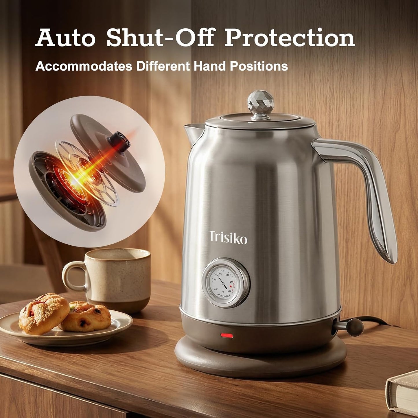 Electric Kettle with Thermometer, 1.7L / 57 oz White Electric Tea Kettle, 1200W Hot Water Kettle with Auto Shutoff, Boil-Dry Protection, 360-degree Cordless Base for Coffee and Tea
