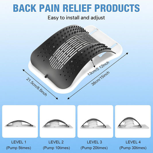 Back Stretcher for Lower Back, Pneumatic Adjustable Lumbar Support Board with 10 Magnets and 90 Massage Points, Daily Back Stretching Device for Home, Office, Yoga and Travel