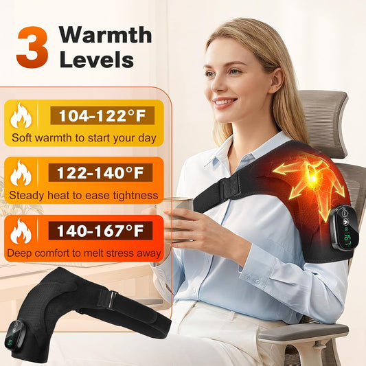 Cordless Shoulder Heating Pad with Massage, Heated Shoulder Wrap Massager for Deep Tissue Pain Relief, Frozen Shoulder & Rotator Cuff Heating Pad with Adjustable Heat and Vibration