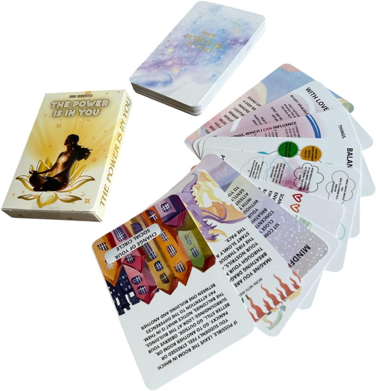 Panic Attack & Anxiety Relief Cards – 'The Power is in You' 46 - Card Deck with Grounding Exercises, Breathing Techniques & Stress Management Practices (English)