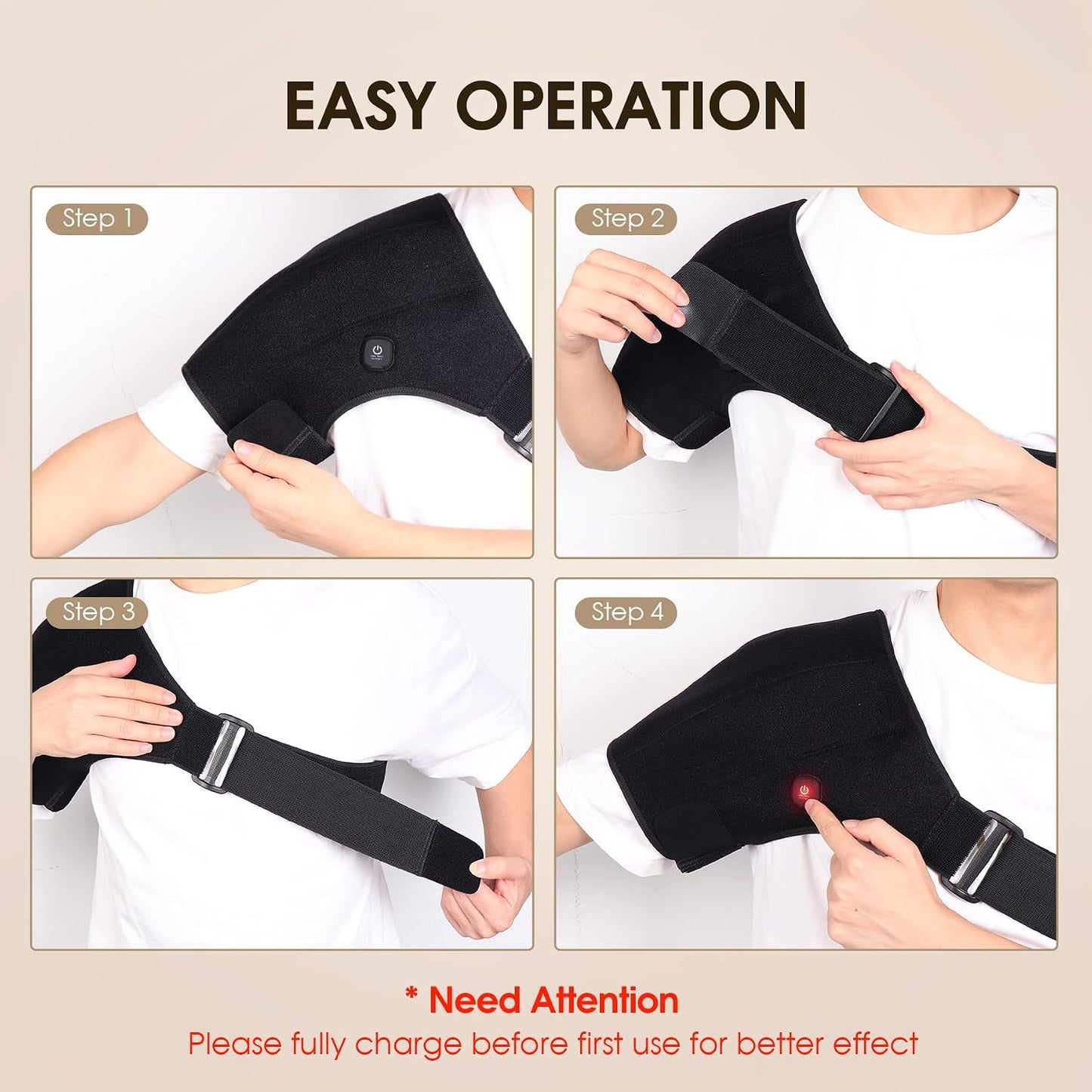 COMFYTHERA Cordless Heated Shoulder Wrap for Shoulder Pain with 2 Heating Settings Warmer, Heating Shoulder Brace Heating Pad for Men and Women (Black)