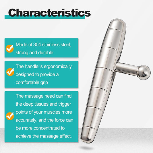 2 in 1 Trigger Points Massage Tool Stainless Steel T-Bar Deep Tissue Massage Tool for Pain Relief Full-Body Fascial Relaxation – Ideal for Shoulders, Neck, Legs, and Arms – Perfect for Sports Therapy