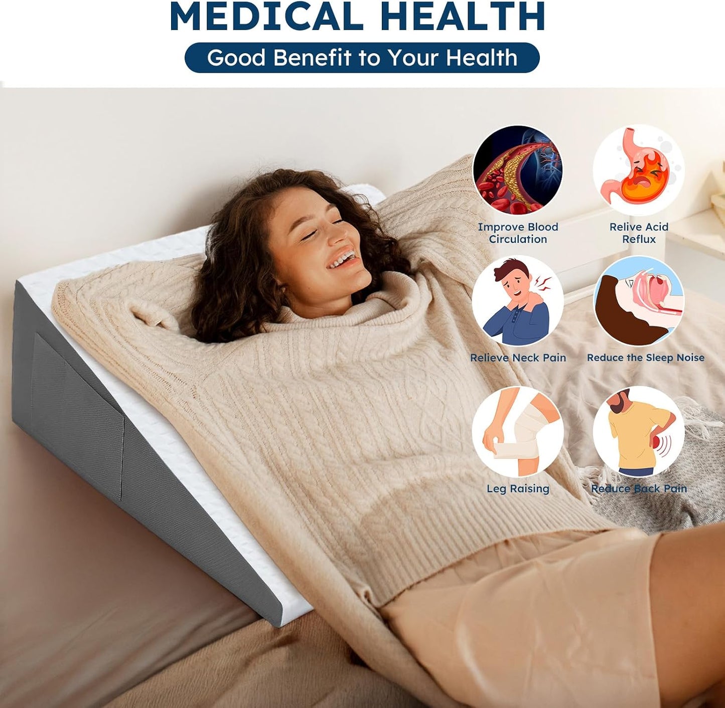 8" Leg Elevation Pillow, Memory Foam Wedge Pillow for Leg & Knee Support | Knee, Hip & Ankle Support. Elevates Legs For Comfortable Sleeping, Resting, And Recovery With A Supportive Wedge Shape.