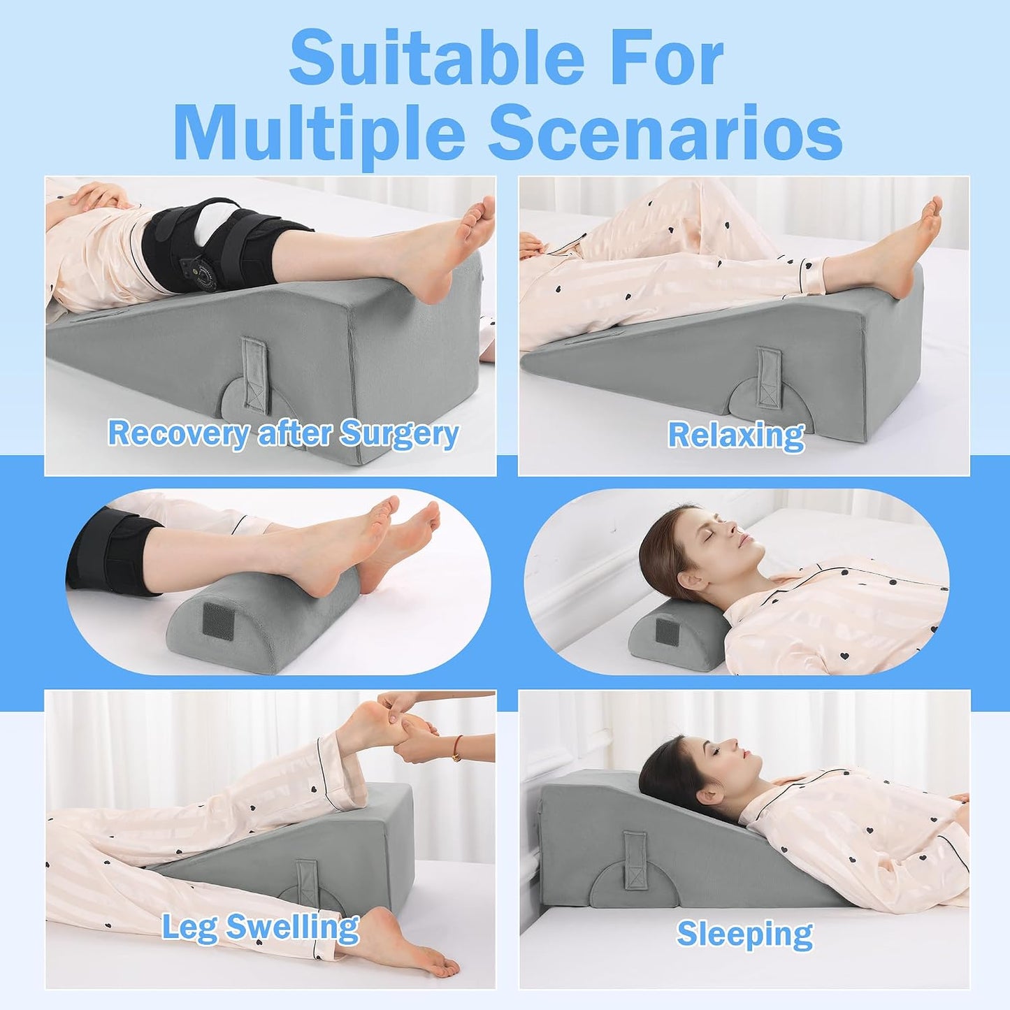 ROYALAY Knee Replacement Pillow, Leg Pillow for Knee Surgery Recovery with Different Height, Leg Surgery Recovery Equipment for Hip Foot Ankle, Double