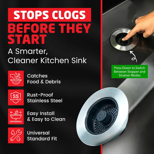 Kitchen SinkShroom Revolutionary Clog-Free Stainless Steel Sink Strainer, Black, 1-(Pack)