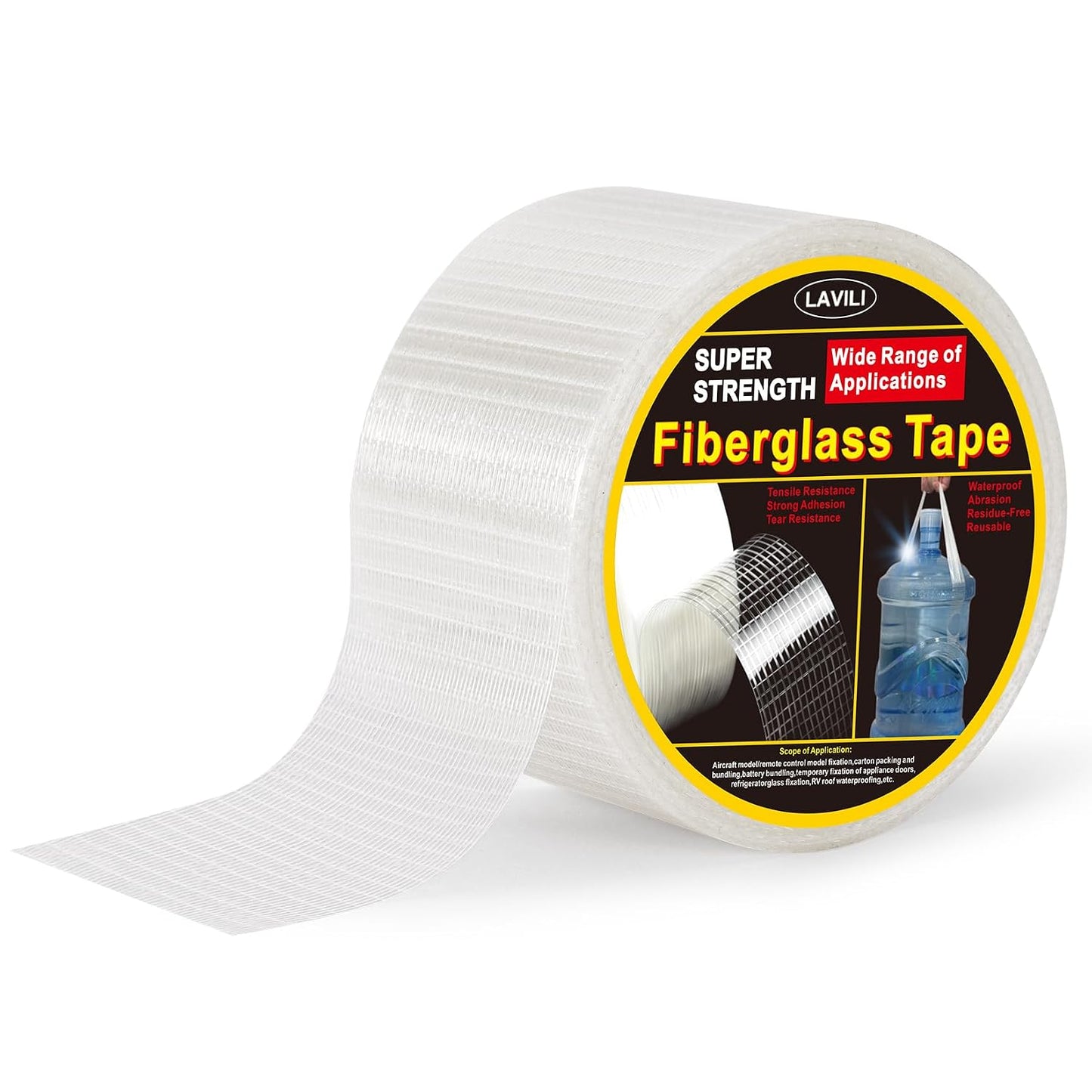 Strapping Tape, Filament Fiberglass Reinforced Packing Tape | Heavy Duty Transparent Self-Adhesive Reinforced Mesh for Widely Applicable (2cm x 65.5Ft)