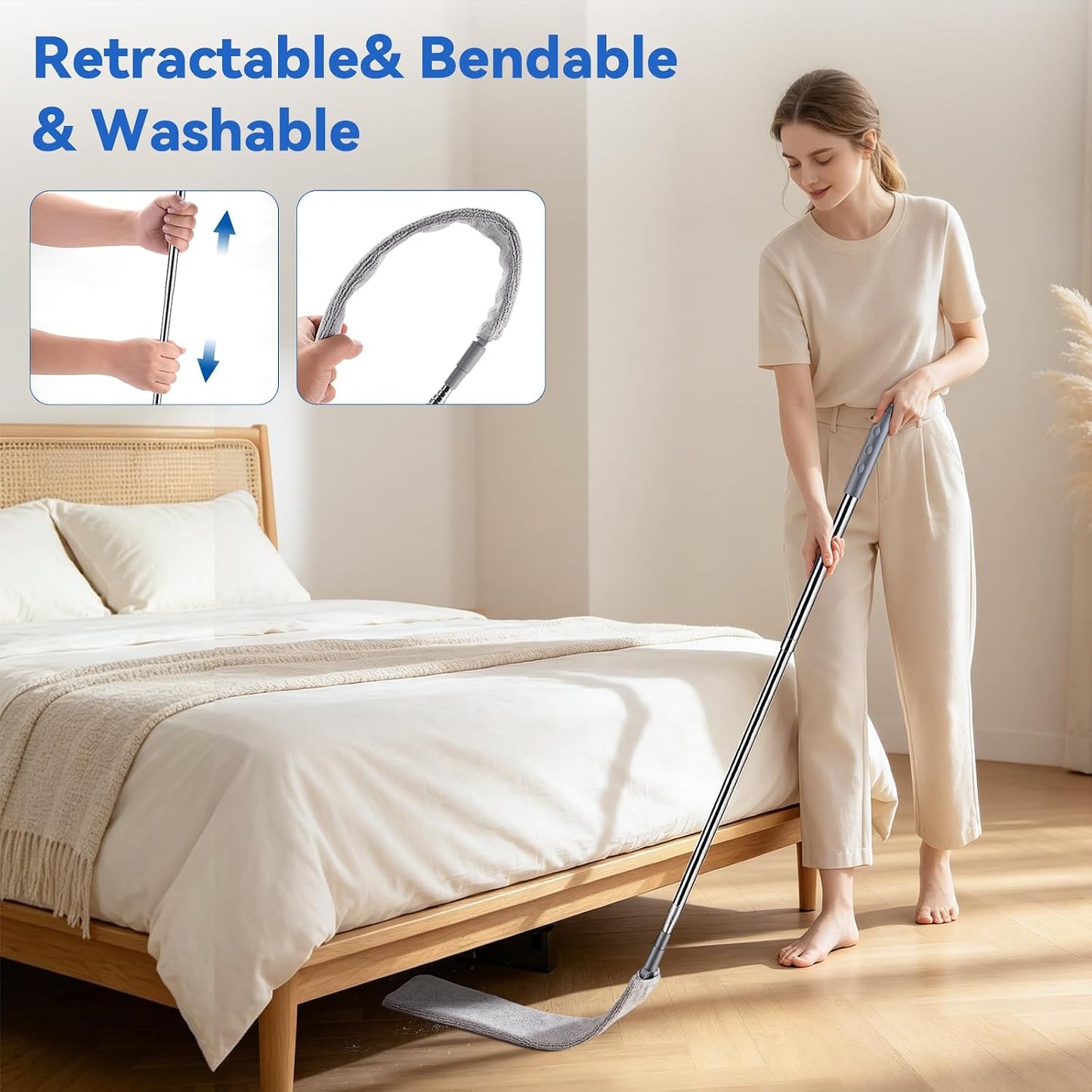 4 Pcs Blind Cleaner & Gap Duster, Under Fridge Retractable Cleaning Tools | Extension Pole Long Handle,Dust Cleaner for Under Appliances Furniture Fridge,Venetian Blinds, Air Conditioner Vents