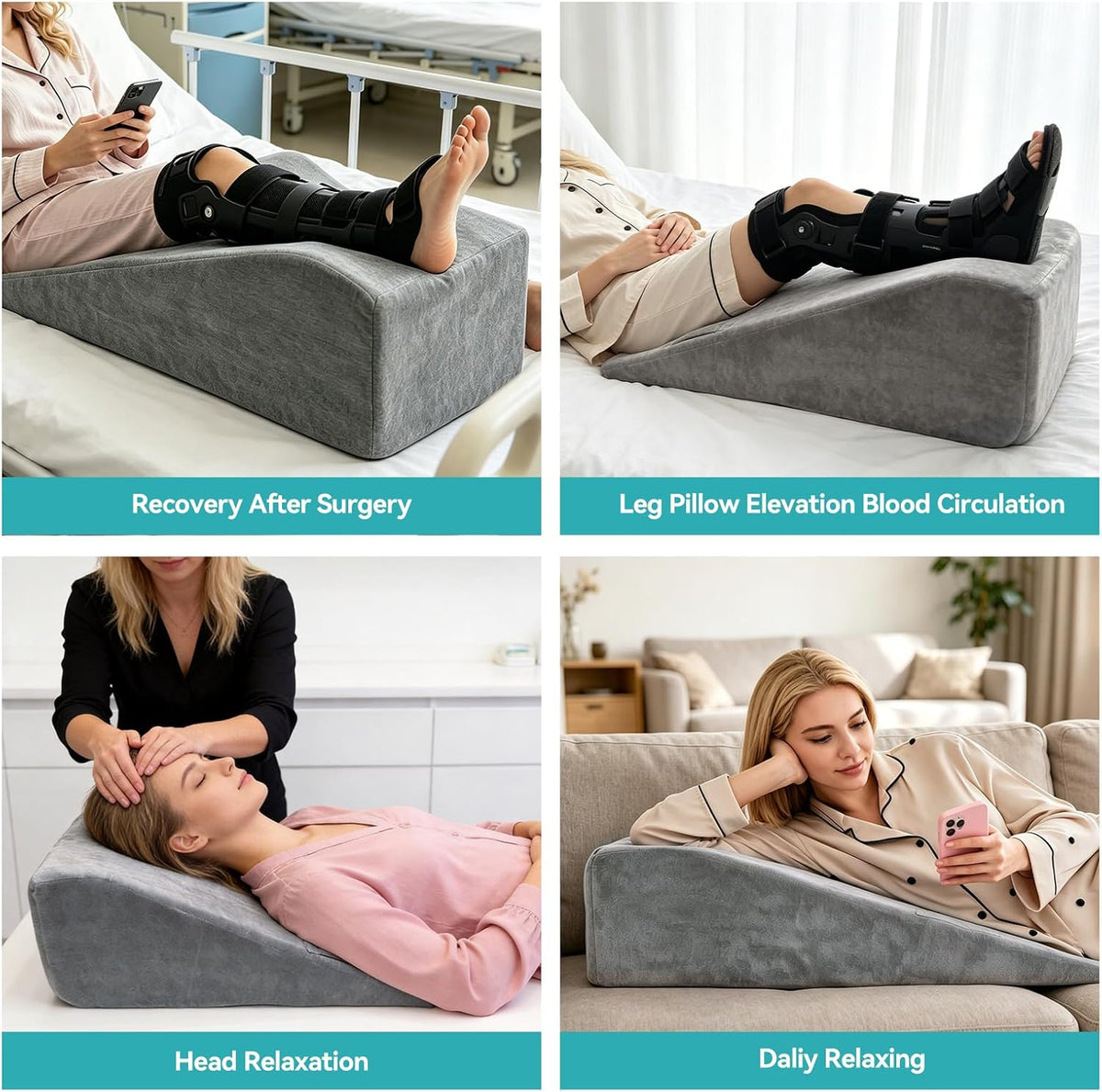 Leg Elevation Pillows for After Surgery,Knee Replacement Pillow ,Wedge Pillow for Knee, Ankle, Hip and Foot Injuries, Circulation Improvement Leg Support Pillow with Handles (29.5 x13 x 9.5inch)