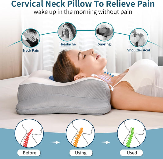 Cervical Neck Pillow for Pain Relief - Ergonomic Pillow Side Sleeper Pillow for Sleeping, Orthopedic Bed Pillow Neck Support Pillow, Contour Memory Foam Pillows for Side Back Sleepers