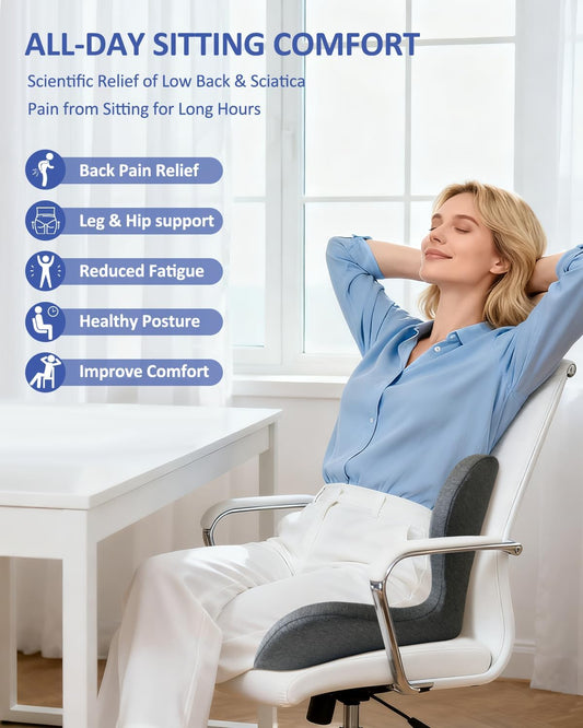 Seat Cushion with Back Support,Lumbar Support Pillow for Office Chair,X Large Memory Foam Chair Cushions for Sciatica Tailbone Pain Relief Coccyx Pad for Wheelchair, Car, Home, Office, Desk