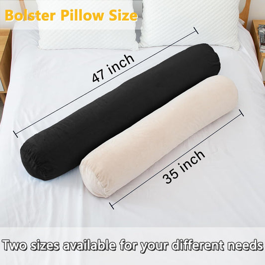 1 MIDDLE ONE Body Pillow for Adults, Bolster Pillow with Removable Velvet Cover, Long Round Cervical Roll Pillow, 35 x 7.87 Inches, Blue