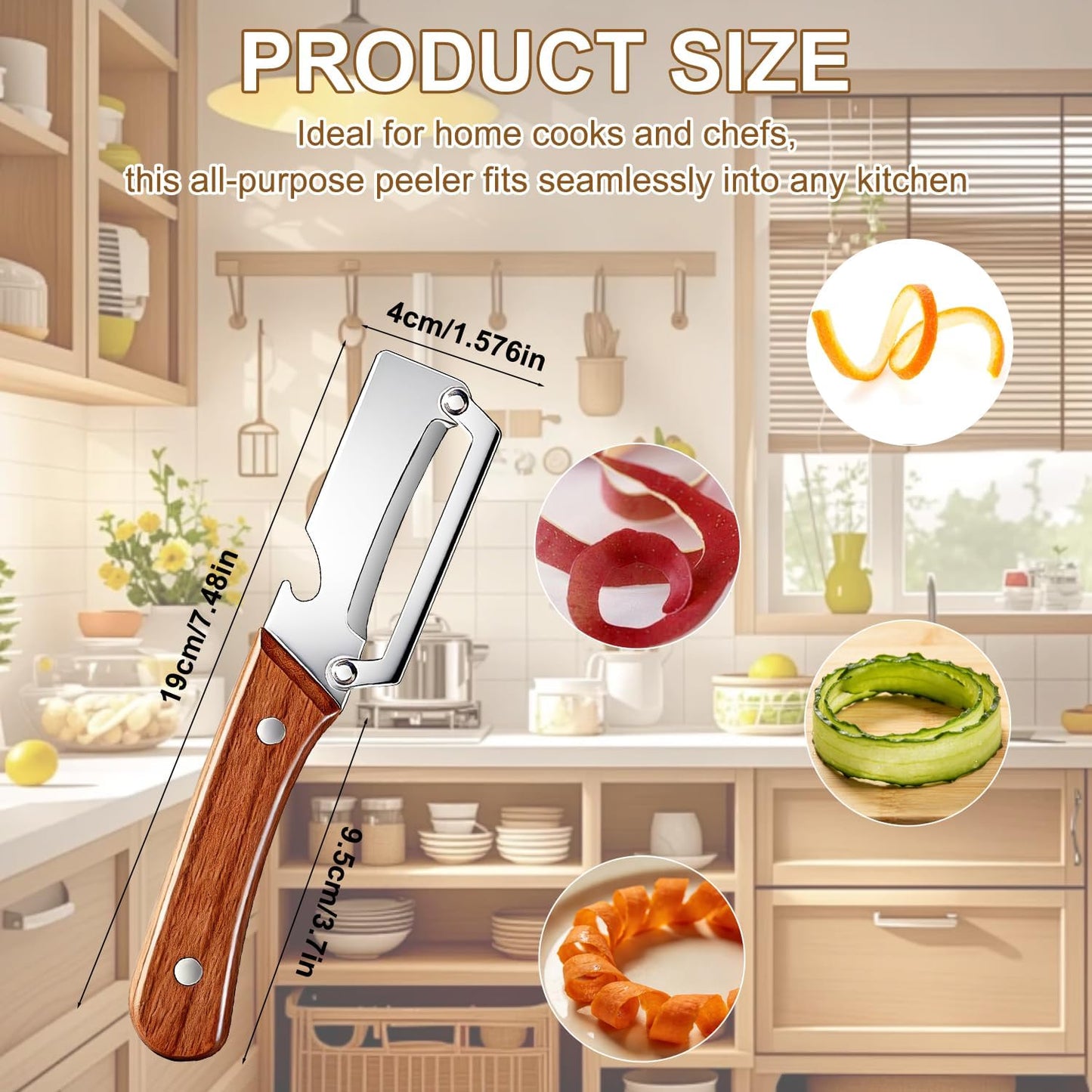 2 PCS Multi-Functional Vegetable Peeler for Kitchen, 2 in 1 Stainless Steel Vegetable Peeler with Wooden Handle and Bottle Opener, Kitchen Tool for Vegetables or Fruits that Need to Be Peeled