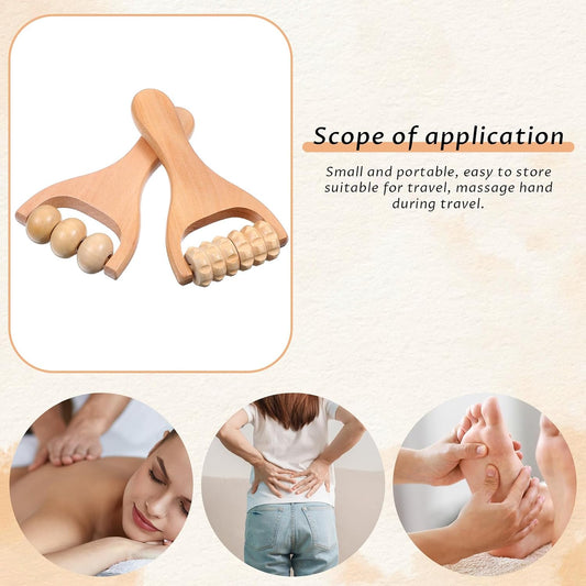 2Pcs Wooden Massage Roller Handheld Bead Massage Tool for Legs Body Feet Muscle Roller Stick