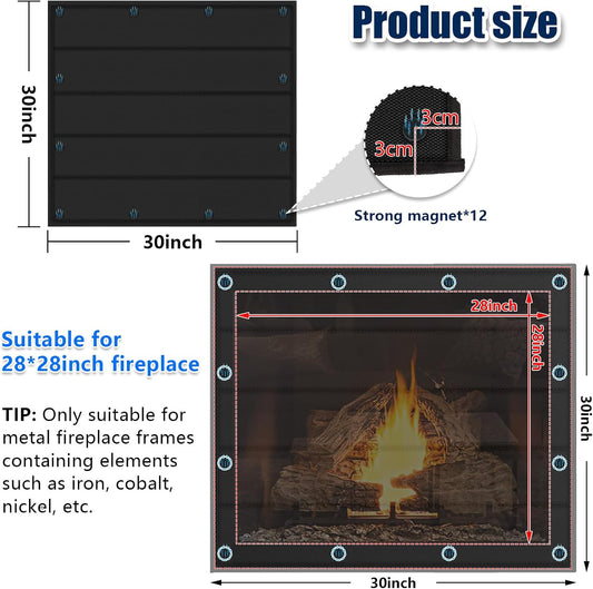 Magnetic Fireplace Cover 39"x32" Fireplace Draft Stopper Blocker Indoor | Fire Place Cover with Built-in 12 Strong Magnet for Iron Fireplace Frame Fireplace Screen