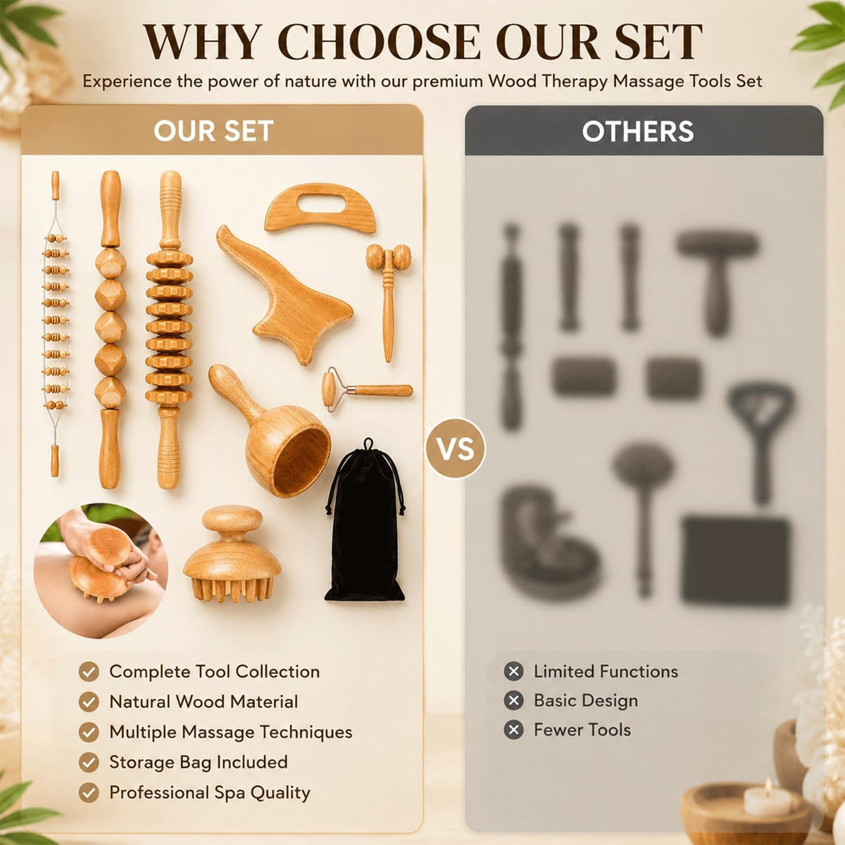 9pcs Wood Therapy Massage Tools, Lymphatic Drainage Tools, Wood Therapy Set with Carry Bag, Maderoterapia Kit, Wood Therapy Tools for Body Sculpting