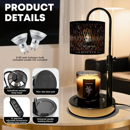 Candles Warmer Lamp with Timer and Dimmer, Home Bedroom Decor, Electric Adjustable Candle Wax Warmer Melter, Vintage Decor Birthday Monther Day Gifts,2 Bulbs,Black