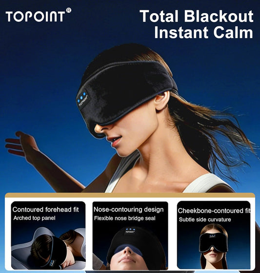 TOPOINT Sleep Mask with Headphones Bluetooth 5.4 Wireless, Sleep Headphones Earphones Earbuds with Microphone HD Speakers Music, Blackout Eye Mask for Sleeping Travel Meditation Men Women Cool Gadgets