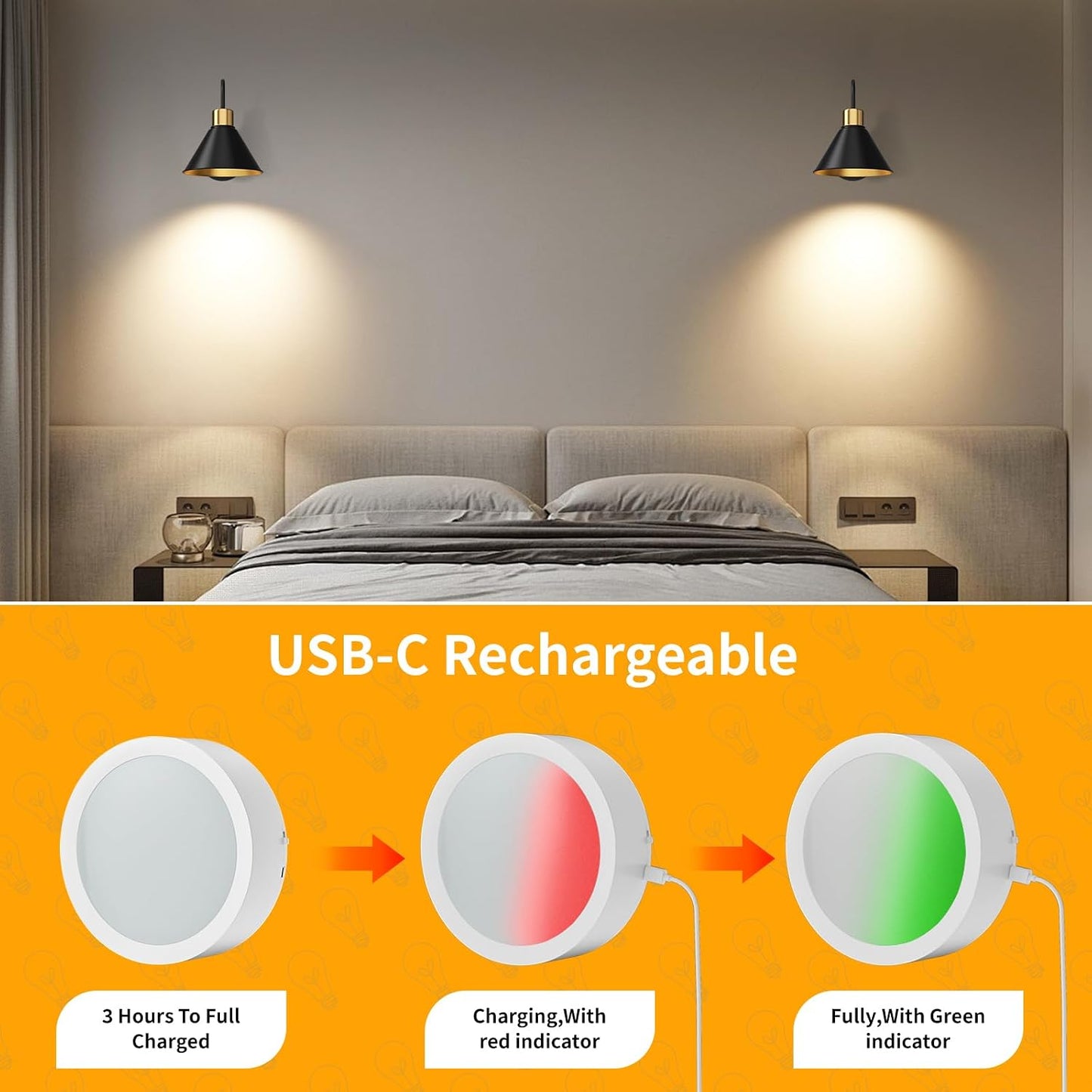 Frideko Rechargeable Wall Sconces Set of Two, 3 Color Dimmable Battery Operated Wall Lights with Remote, Black Wireless Wall Lamp with Timer, Indoor Sconce Lighting for Living Room Bedroom Picture