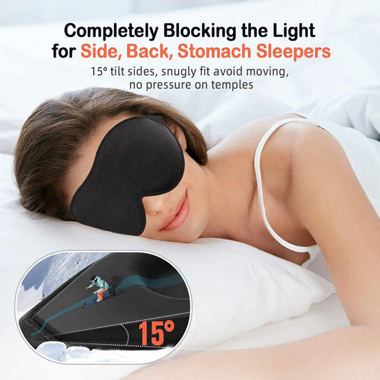 LitBear Sleep Mask for Side Sleeper Women Men, Eye Mask for Sleeping | Light Blocking 3D Contoured Sleeping Mask, Soft Breathable Sleep Eye Mask with Adjustable Elastic Strap for Travel, Black