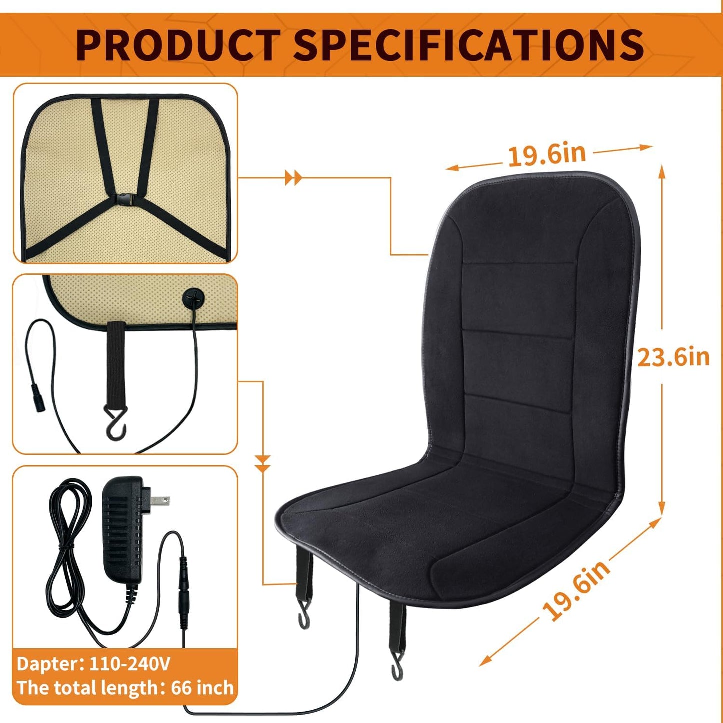 MAXCOM Heated Seat Cushion for Office Chair-Heating Pad for Back Lumbar Hip Thigh with 7 Temp Levels & Auto Shutoff