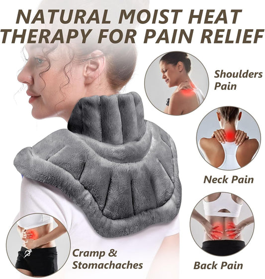 AiricePac Microwave Heating Pad for Neck Shoulders and Back Pain Relief with Moist Heat, Weighted Microwavable Heated Neck Wrap Warmer, Uncented Gery