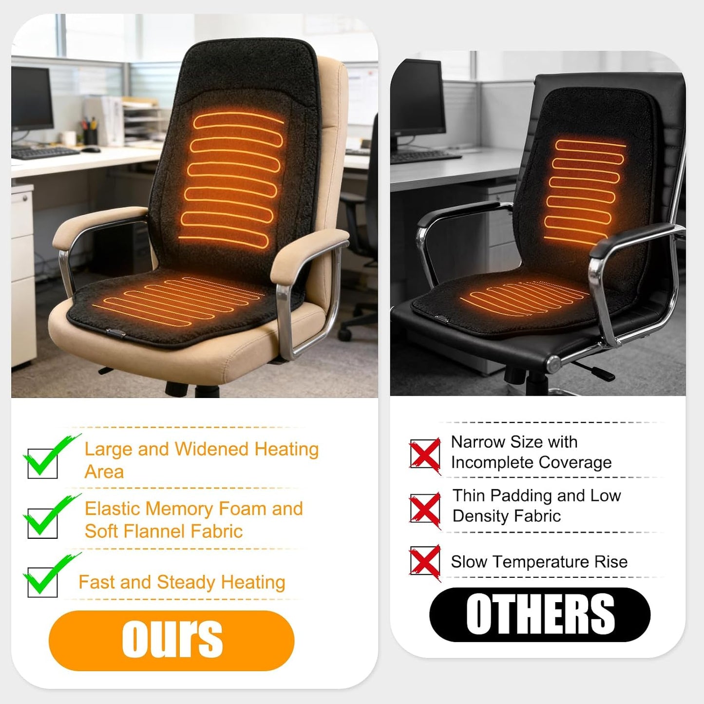 Black Heated Seat Cover Heated Seat Warmer for Pain Relief with 3 Levels | Black Heated Seat Cushion for Office Chair, Chair Seat Pad for Back, Waist, HIPS for Home Warm Winter Christmas Holiday Gift