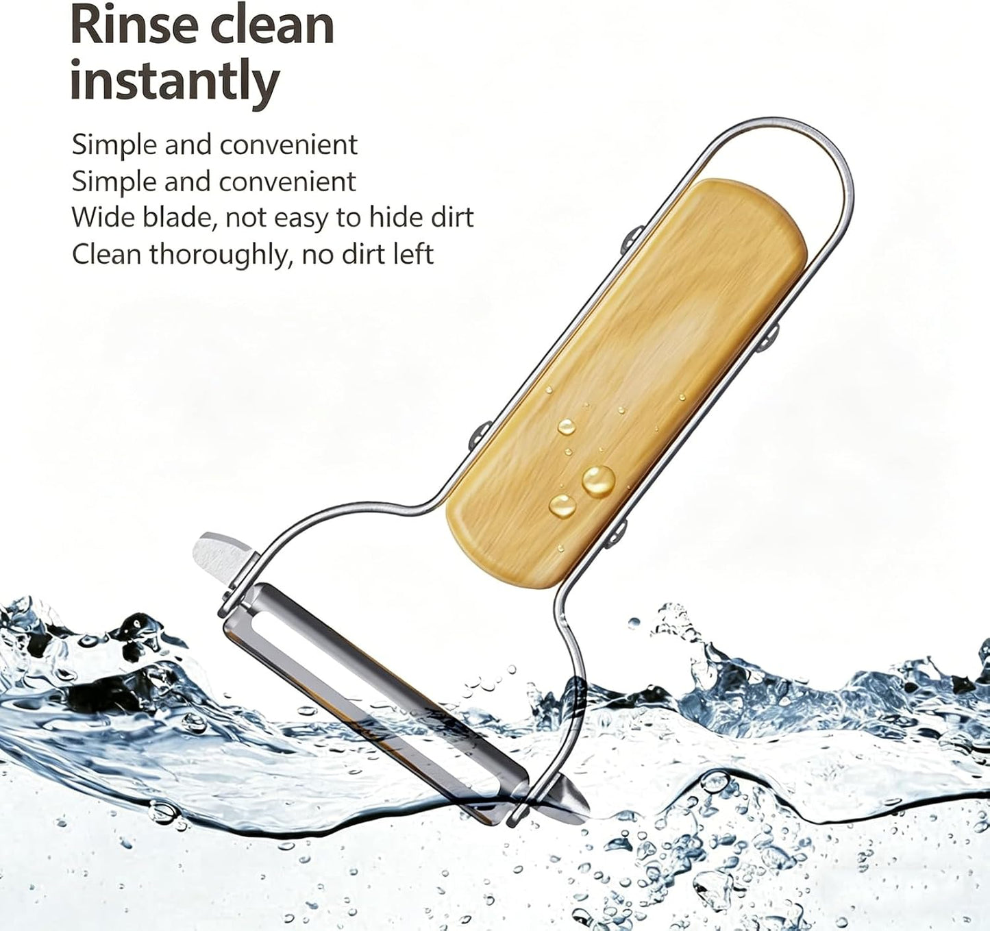 Large Y Veg Peeler, Wide Serrated Stainless Steel Blade Wood Handle | Practical cabbage peeler with built-in potato eye remover, lightweight compact kitchen tool. Ideal gift for home cooking