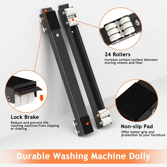 Ronlap Furniture Washing Machine Dolly Extendable Appliance Rollers, White | Heavy duty stand wheels for washing machine, refrigerator. Low profile mover dolly for washer and dryer, fridge & appliances